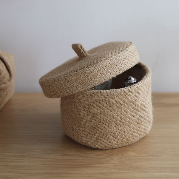 2 kappaletta Jute ja puuvillakangas säilytyskori söpö pyöreä laatikko Toiletries T