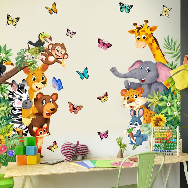 Jungle Animals Wall Decals Door Wall Sticker Safari Elephant Giraffe Wall Decor Kids Room Baby Nursery Door