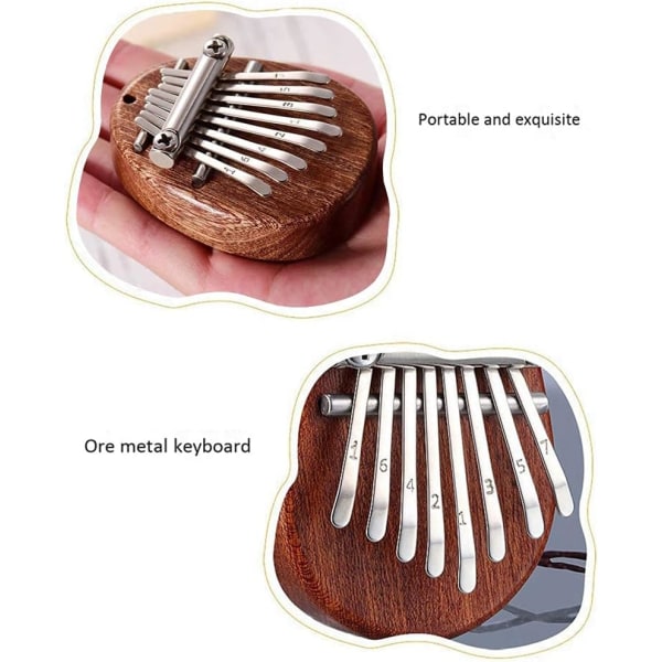 Mini Kalimba 8 tangenter tommelfinger bærbar klaver med musikbog udsøgt fingerharpe musikalsk Mbira instrument gave (Ellipse dyb brun)