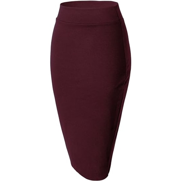 Dam med elastisk midja med stretch Bodycon Midi Pencil Skirt Wine Red L