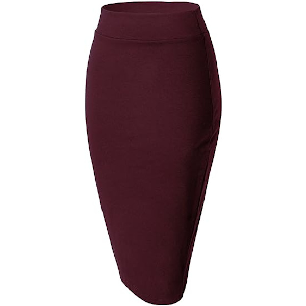Kvinners elastisk midje stretch bodycon midi blyantskjørt vinrød L