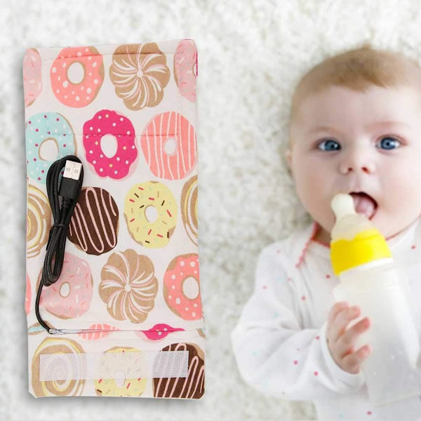 Bärbar flaska håller varm, USB-reseflaska mjölk värmehållare, babyflaska håller varm för bilresa, förvaringsöverdrag isolering termostat (Donut)
