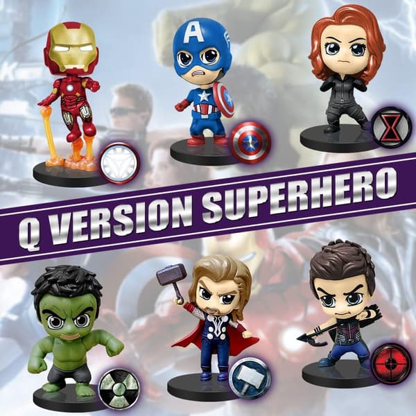 Superhelte actionfigurer, 6 stk. actionfigurlegetøj, Q-version samleobjekter Su