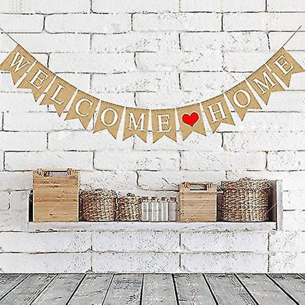 Velkommen hjem banner bunting, 3m rustik hessian bunting banner,  velkommen hjem