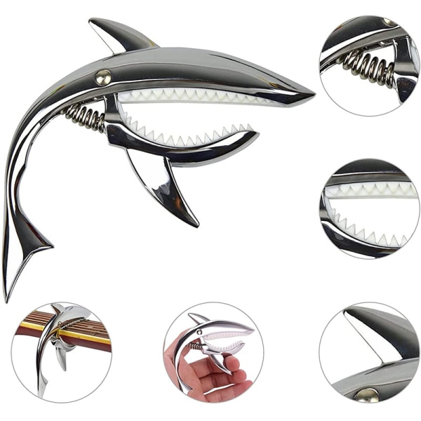 Mira-Tech Shark Zinklegering Fjäder Capo för Akustisk och Elektrisk Gitarr med Bra Handkänsla (Silver)