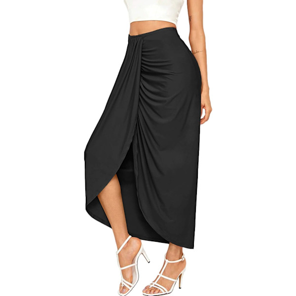 Kvinnors avslappnade slitsade omslag asymmetriska elastiska hög midja maxi draperad kjol