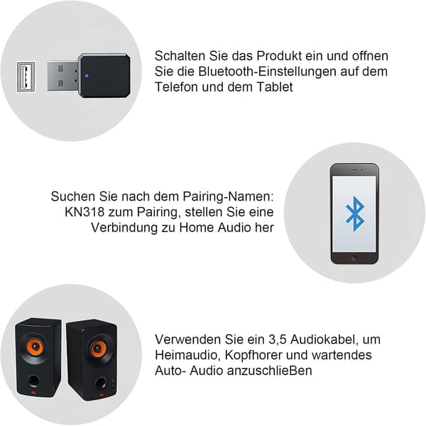USB Bluetooth-adapter, Bluetooth 5.1-adapter i bil AUX/USB dobbelt utgang, med 3,5 mm digital lydkabel, Bluetooth-dongle Bluetooth-mottaker