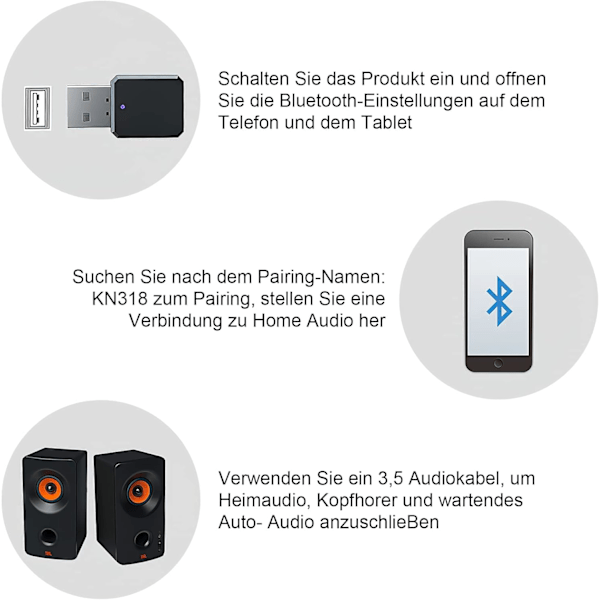 USB Bluetooth-adapter, Bluetooth 5.1-adapter i bil AUX/USB dubbel utgång, med 3,5 mm digital ljudkabel, Bluetooth-dongel Bluetooth-mottagare