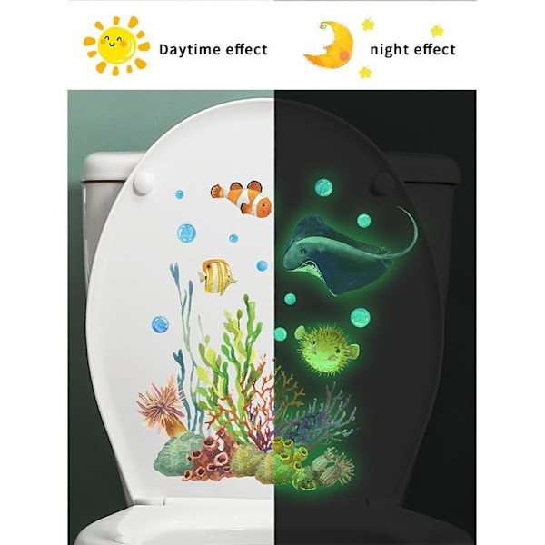 Luminous Toalettstol Väggdekal Akvarium Under Vatten Världen Fisk Badrum Dekoration