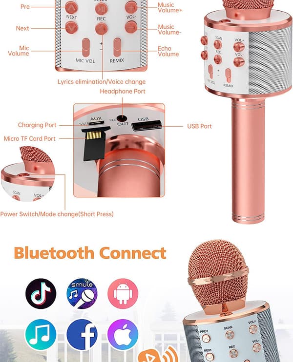 Legetøj til piger Karaoke Mikrofon - Bærbar trådløs Bluetooth K