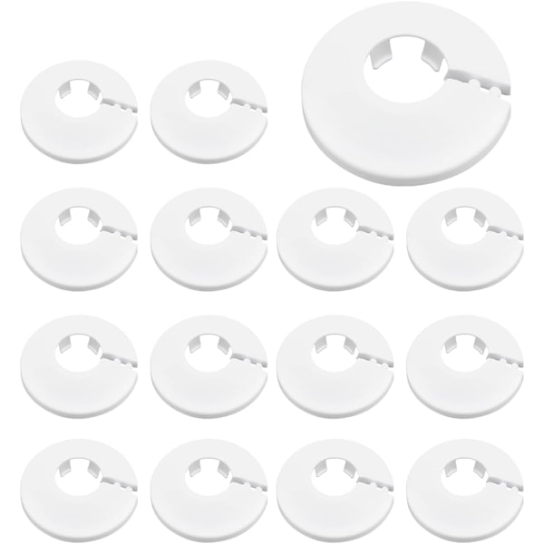 15 stk. Radiatorrørsbeslag Hvid Solid Plastik Rør Dækning til Rør Rund Rosette Diameter VVS Dekoration Dækning til Vandvarmerør 16mm