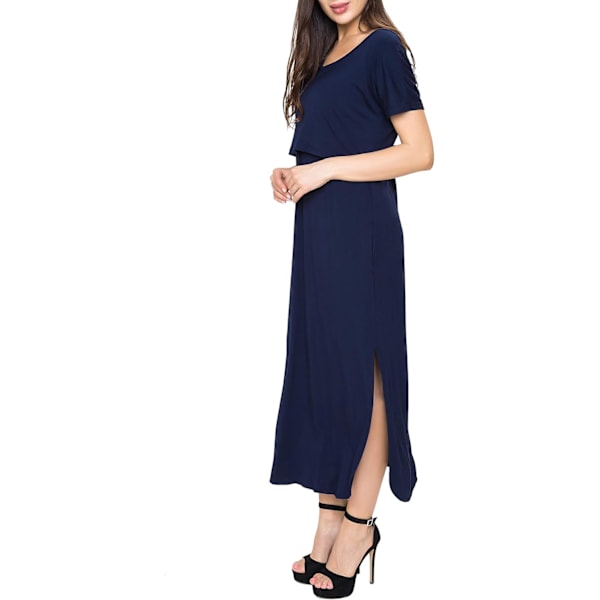 Maternity kjole til amning - lang kjole med split til amning - XL