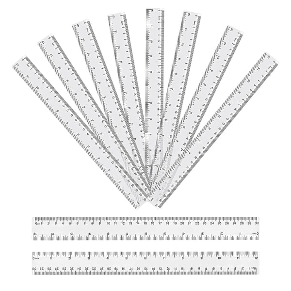 30 cm gennemsigtig lineal - 8 stk. plastik gennemsigtig brudsikker lige lineal, 12 tommer geometrisk lineal