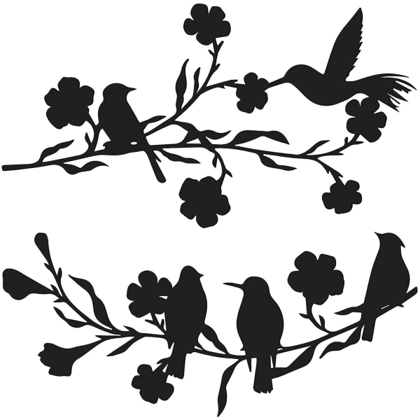 Set med 2st metallväggkonst fåglar på blomgren, vägghängande dekor Silho