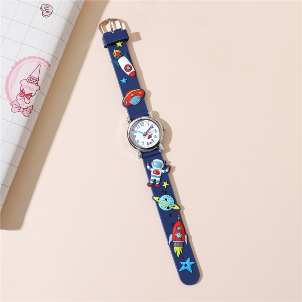 Blå silikon, stilig unisex-klokke med reim, klokke med astronautmønster