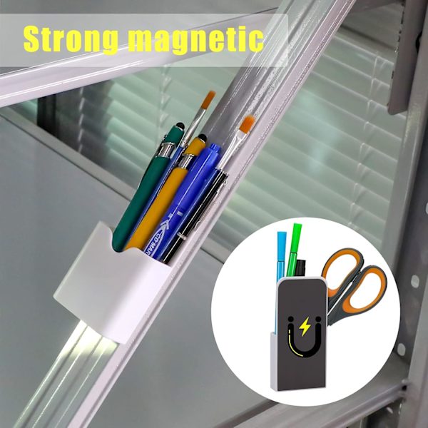 Magneettiset kynätelineet, 2 kpl, magneettiset merkki- ja kynätelineet, magneettinen kynäteline, kynäjärjestäjä, kotitoimiston tarvikkeet jääkaappiin, valkotauluun, lukkoon, valkoinen