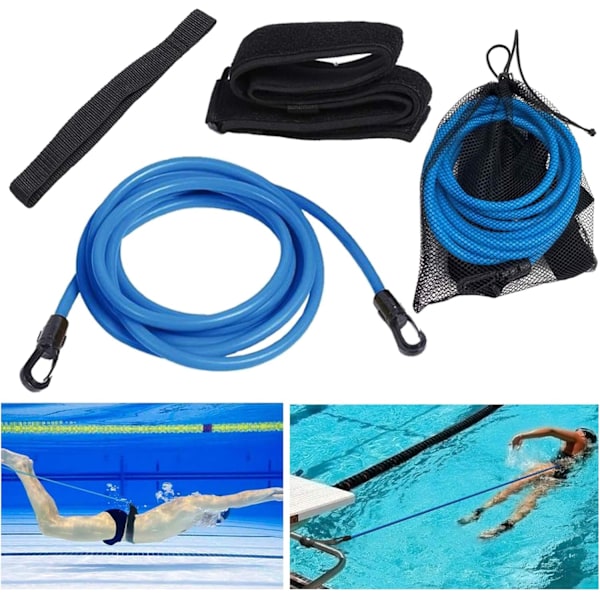 4M Swimming Training Belt, Stationary Resistance Adjustable Swimming Belt Swim Training Bungee for Kids Adults Beginners Training