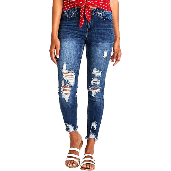 Dam Ripped Boyfriend Jeans Söt Distressed Jeans Stretch Skinny Jeans med Hål XL