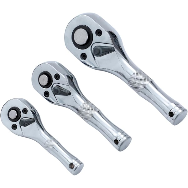 3 stk. Mini vendbar skraldesæt 1/4\" 3/8\" 1/2\", 72 tænder, Stubby Ratch