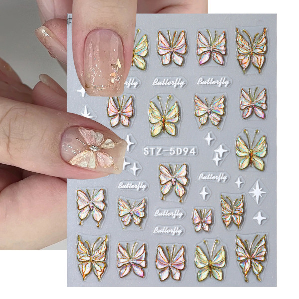 Butterfly Nail Art Stickers 5D Preget selvklebende Nail DIY