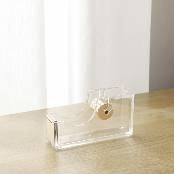 Clear Acrylic Tape Dispenser, Tape Cutter, Office Stationery, Non-Slip, Easy to Use, 12x6.5x3.5cm, 200g, Gold, 2pc.