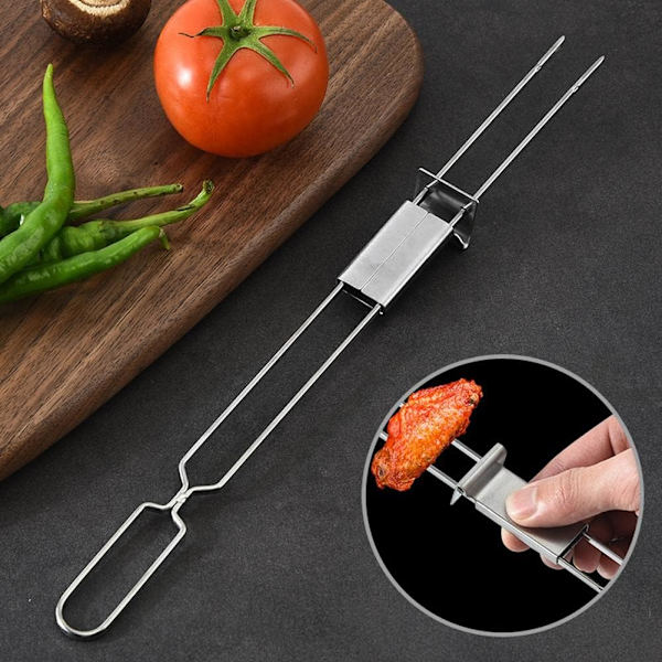 2 stk. Halvautomatiske Grillgafler i Rustfritt Stål, Kjøkkengafler, BBQ, Lang Gaffel, Marshmallow, Grill, Pølse, Bål, Kjøkken Stekebestikk