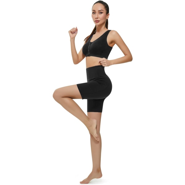 Kvinnors hög midja Active Wear Shorts Yoga Leggings, magkontroll träning