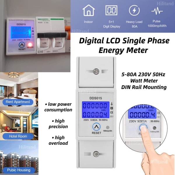 5-80A 230V 50Hz Single Phase Energy Meter LCD Backlight Single Phase Energy