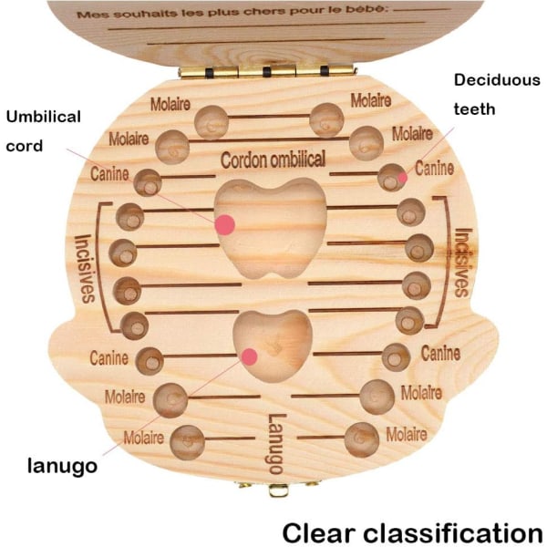 Barnens tandlåda, förvaring av mjölktänder i trälåda, personlig presentask för lövfällande tänder