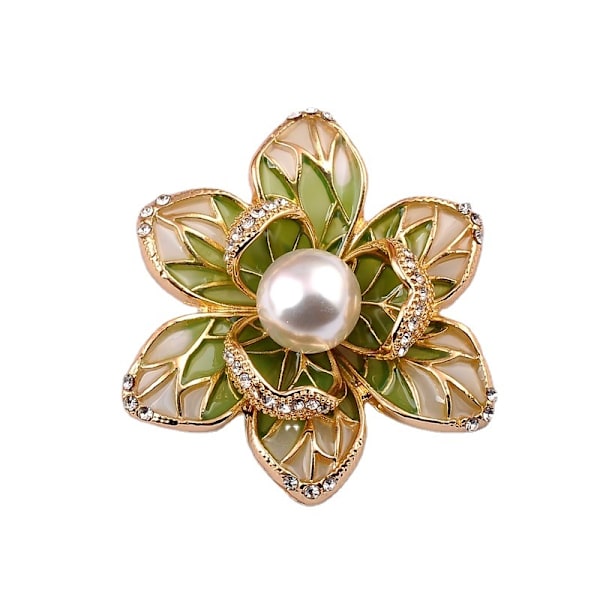 Vårgrön blomma brosch stift skelett kristall strass kronblad utsökt