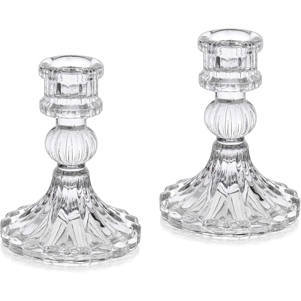 Kristallglas ljusstakar set med 2, dekorativa ljusstakar klart glas