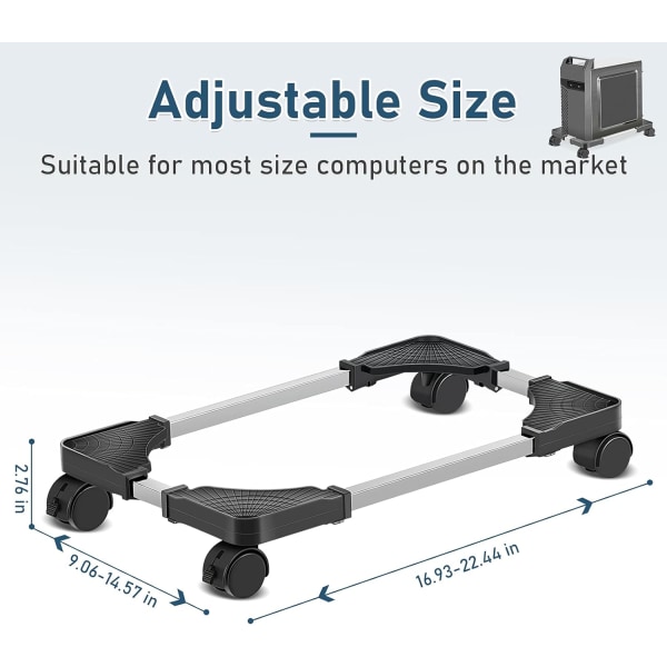 Mobilt CPU-stativ Justerbart datamaskintårnstativ med 4 hjul, passer til de fleste