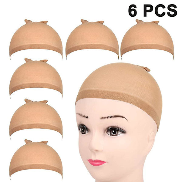 6 stk strømpebukse parykkhetter lys brun parykkhette for lace front parykk silke