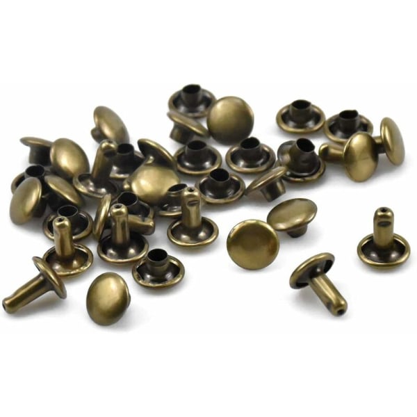 100 set lädernit Dubbelnit Rörnit Nitar Dubbelplatt Rund Huvud Metallhuvud Nitar för DIY DIY Läderhantverk Väska Bältesrem Reparation Dekoration, Brons 8mm,Ve