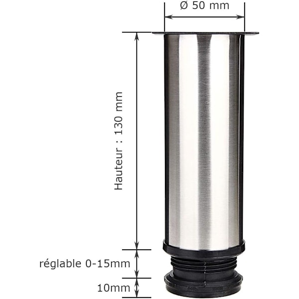Säädettävä huonekalujalka 8 kpl, säädettävä keittiönjalka Ø 50 mm / korkeus 150 mm pyöreä metalli ruostumaton teräs sohvan jalka pöydän jalat