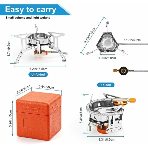 Retkeilyliesi, kannettava 3500 W taittuva kaasuliesi tuulenpitävällä kaasukeittimellä sytytyspainikkeella vaellukseen/ulkoiluun/piknikille/grilliin/vaellukseen/vaellukseen, 310 g