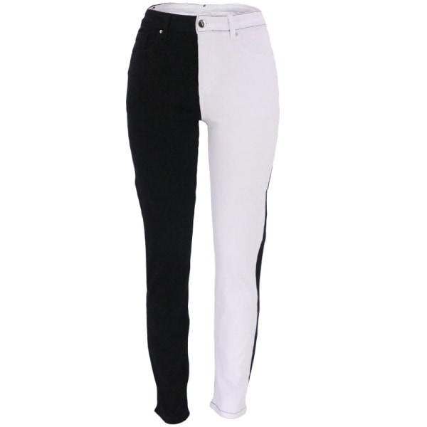 Kvinners Colorblock Høy Midje Jeans To Tone Rett Ben Denim P
