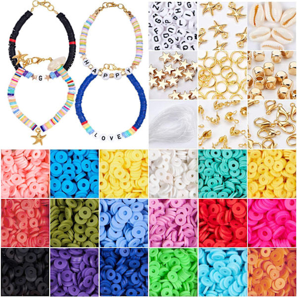 4800 st platta runda polymerlera distanspärlor för smyckestillverkning armband D