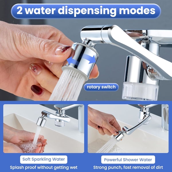 Splash Filter Sink Faucet Purifier med 8 patroner, 1080° svingbar spray