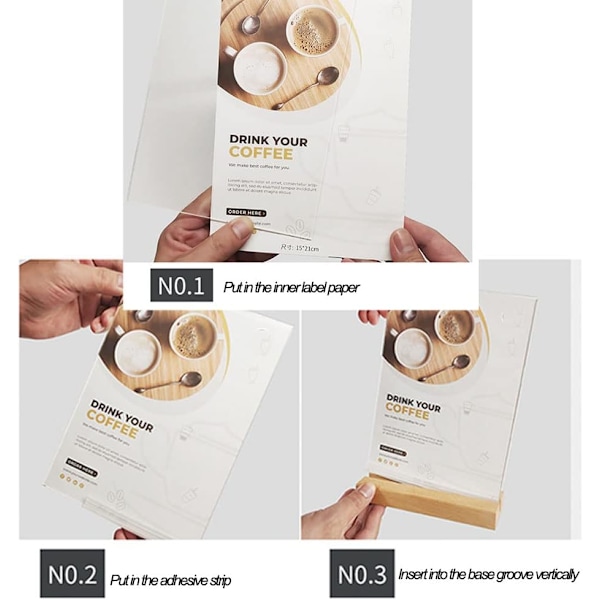 A4 Borddisplaystativ (3 stk) - Trebase - A4 Menyholder - Klar Akryl - A4 Plakatstativ, menyer, hotell, skole