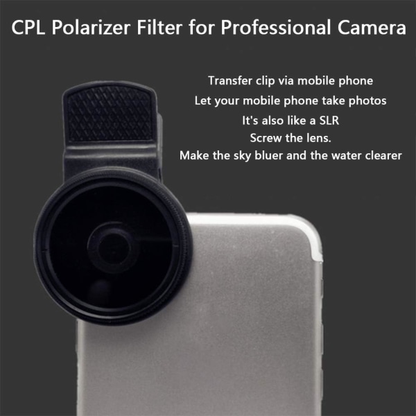 Klips på cirkulært filterkit til 37mm mobiltelefonkamera - Bærbar universel CPL-filter til de fleste smartphones