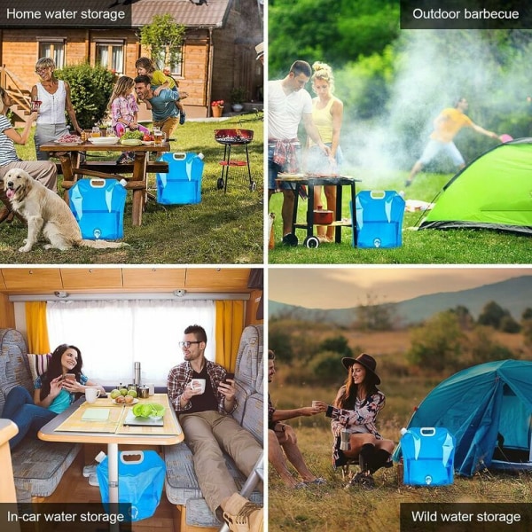 3-pack hopfällbar vattenbehållare med kran 2 x 10L + 1 x 5L Bärbar dricksvattenbehållare BPA-fri hopfällbar vattenbehållare för camping BBQ picknick utomhusresor (blå)