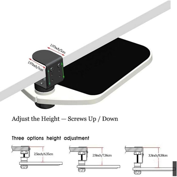 Musplattform med klämma - 360° roterande ergonomisk musmatta - Justerbar ergonomisk handledsstöd under skrivbordet - för hemmakontoret
