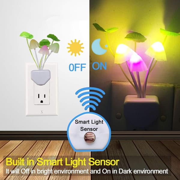 [2 Pack] Plug in LED Mushroom Night Light Lamp med skymningssensor, Cu
