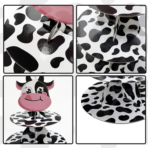Farm Animal Cow Print Cupcake Stand Rund Pap Cow Themed 3 Tier Cupca