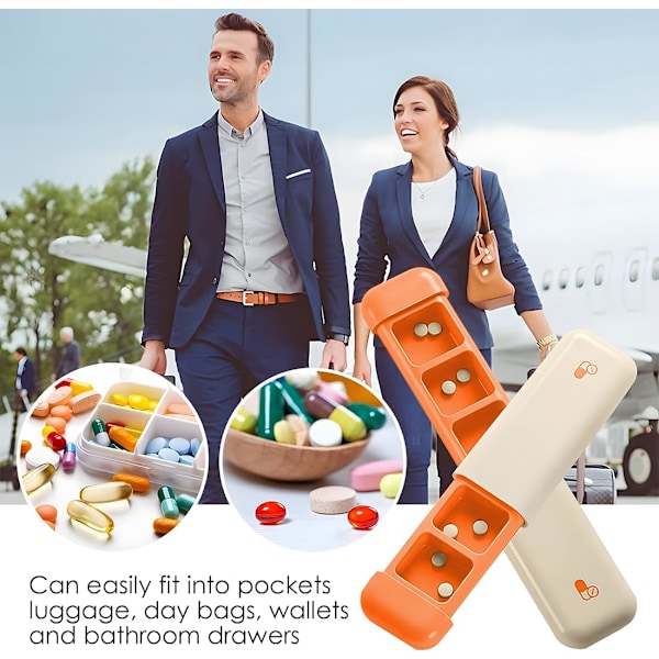 Mini Pillbox, Reseförpackning för Piller - 3 Fack för Daglig Organisation, Lätt att Ta Med på Resa eller i Fickan (Orange)
