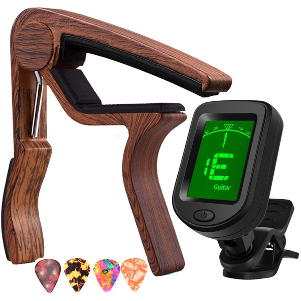 Capo Guitar Capo Rosewood Capo med Guitar Tuner Clip-On Tuner för akustisk