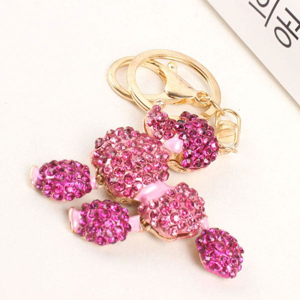 Nyckelring med pudel i strass, berlock till handväska, present (rosa)