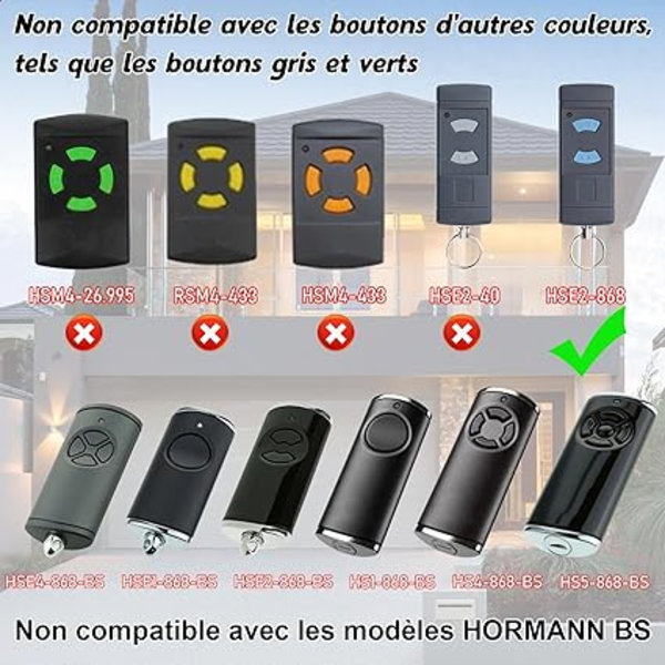 Fjärrkontroll för garageport Blå knappar 868MHz Ersättning för HORMANN HSE2-868 HSM4-868 HSE4-868 Kompatibel med Tubauto HSM4-868 HS4-868