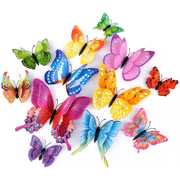 Sommerfuglveggdekor, 3D-sommerfuglklistremerker for festdekorasjoner med Ma